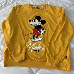 Disney Pullover Sweatshirt Unisex Youth 9/10 Yellow Mickey Mouse Graphic Cotton