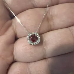 14k white gold diamond and red spinel necklace