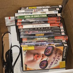 Box of PS2 Games And A Xbox One S Console