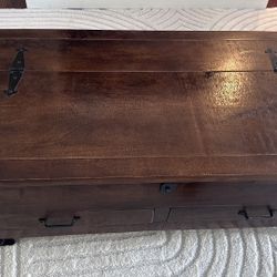 Rustic Industrial Walnut Wood Coffee Table 51” L x 27” W x 18” H Hidden Storage & Wheels