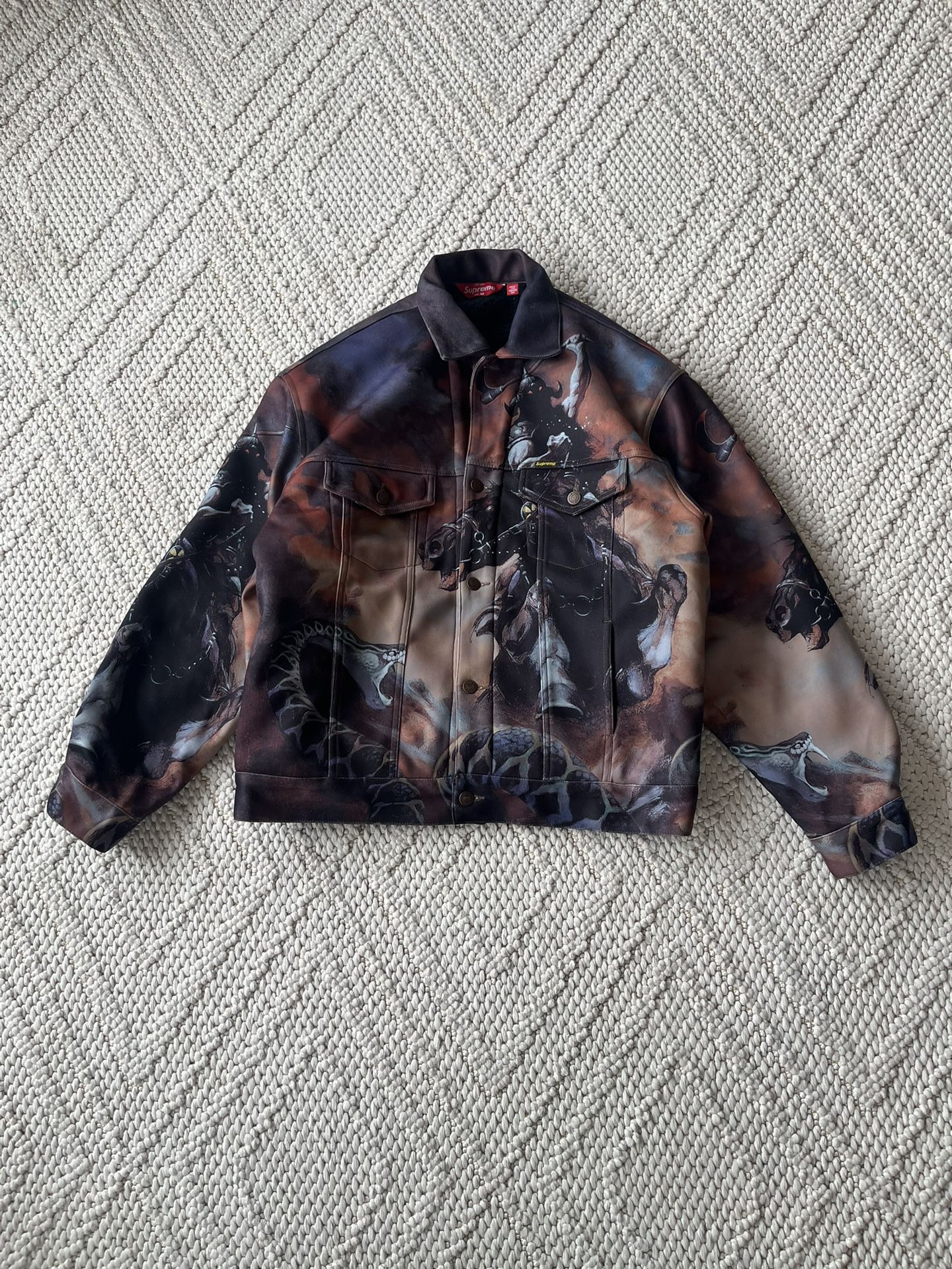 Supreme Frank Frazetta Faux Shearling Denim Trucker Button Up Jacket