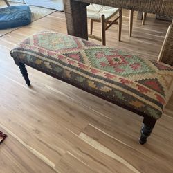Wooden Bench with Turkish Rug accent 