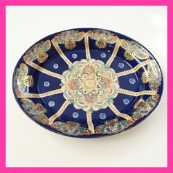 Vintage Cobalt Blue Oval Platter Handpainted Oriental Pattern 24K Gold ? 19th C
