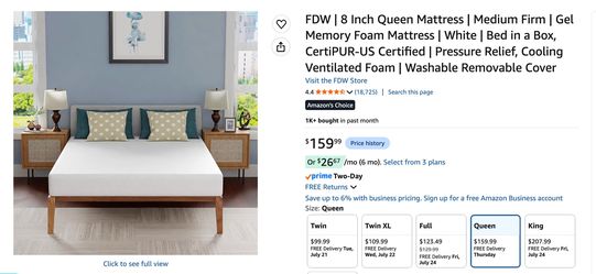 Queen Bed Mattress (Amazon) - pickup this week