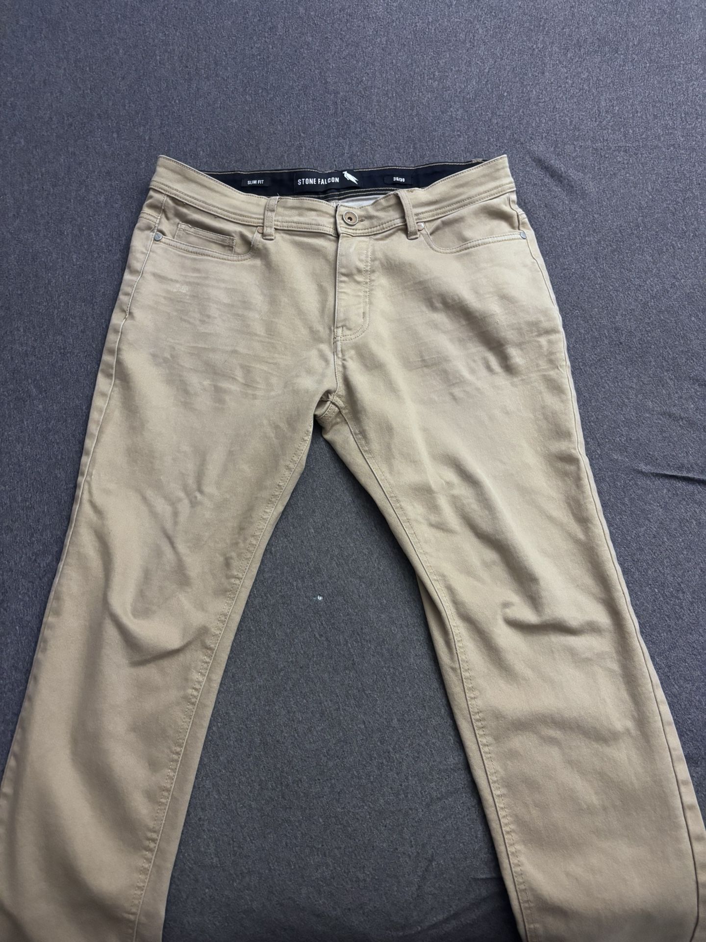 Stone Falcon Slim Fit Mens Cargo Pants 36 x 30 Brown Khaki Stretch