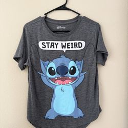 Disney’s STITCH “Stay Weird” T-Shirt Women’s Large Charcoal Gray Short Sleeve