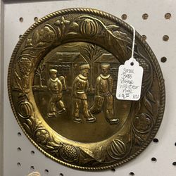 Vintage Brass Wall Decor Plate 