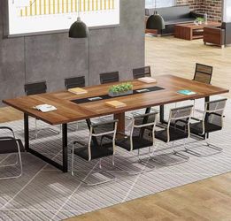 RR0145AB 8FT Conference Table, 94.49 L x 47.24 W x 29.53 H Inches Large Meeting Podcast Table for 10 People, Business Style Wooden Training Table with