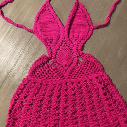 Hot Pink Crochet Cover Up Dress Small