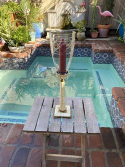 Beautiful Brass Candle Stick with Bone Inlay, Cut Glass Globe