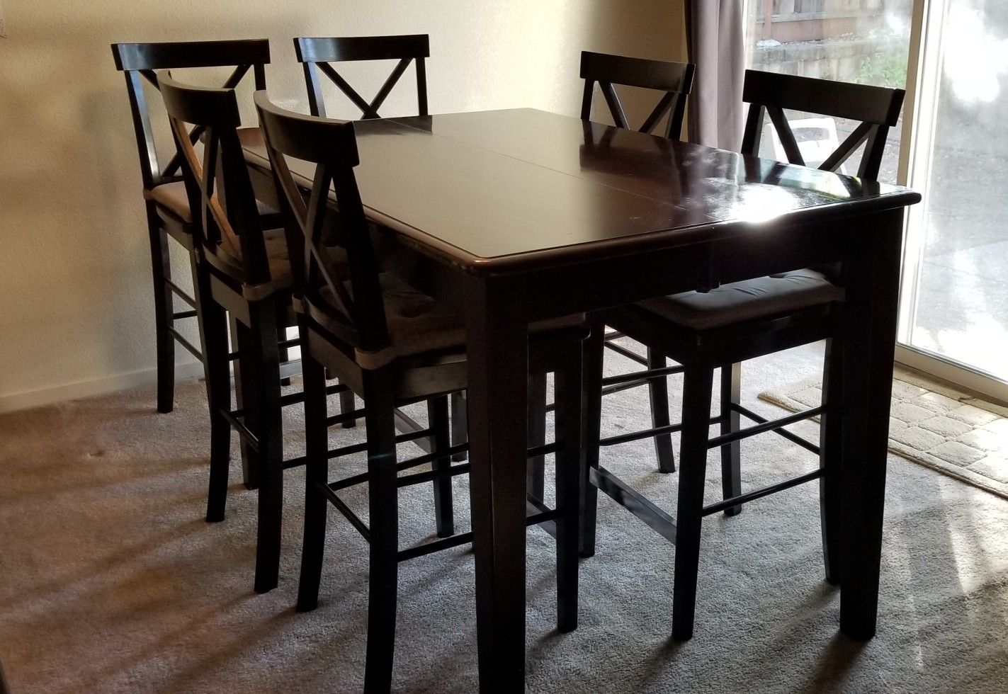 Counter height dining table set with hidden leaf