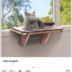 PETSFIT Cat Window Perch, Natural Solid Wood Cat Hammock with Removable Fleece Mat, Easy to Assemble Window Perch for Large Cats, Fits Windowsill, Bed