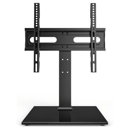 Universal TV Stand - Table Top TV Stand for 27-60 inch LCD LED TVs - 9 Level Height Adjustable TV Base Stand with Tempered Glass Base & Wire Managemen