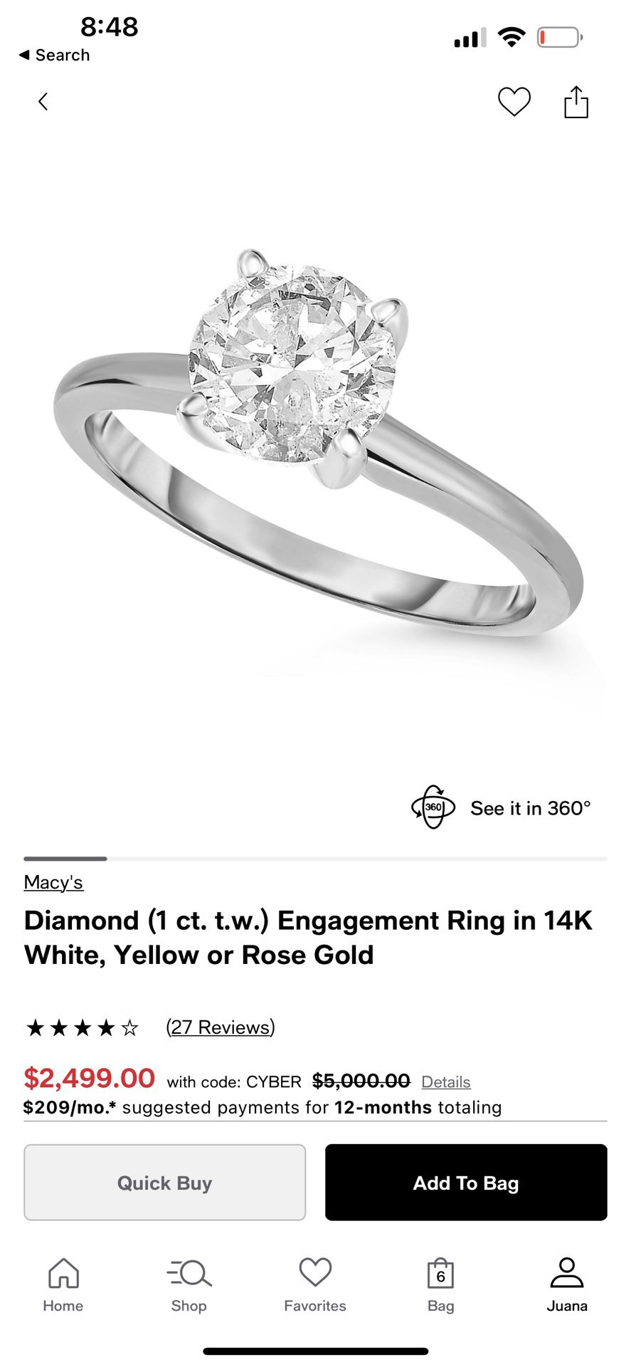 Engagement Ring 1ct