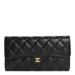 CHANEL Flap Quilted Caviar Wallet Black