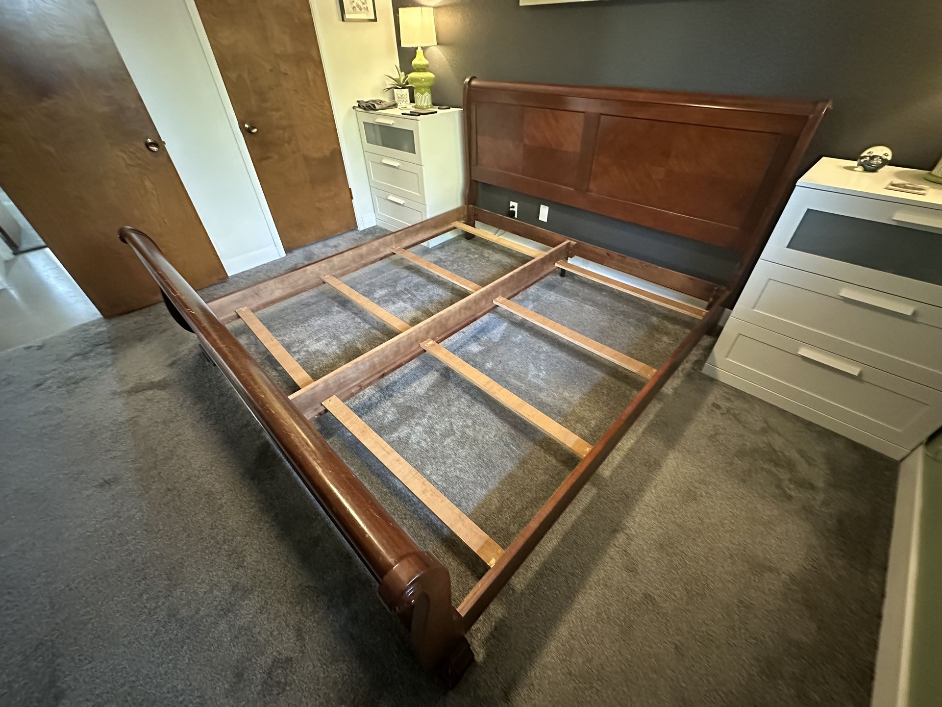 Solid Wood Sleigh Bed Frame - King Size (Includes Frame, Headboard And Footboard)