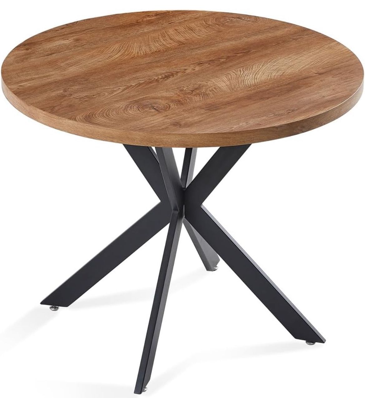 Modern Design Wooden Dining Table with Metal Frame,Faux Natural Wood Surface, Restaurant,Table (Round, Light brown)