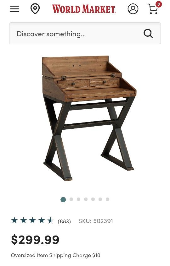 Distressed Antique Cognac and Black Wood Secretary Desk