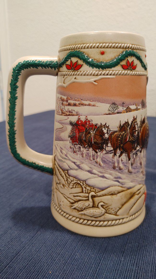 1996 BUDWEISER Vintage Holiday Stein Christmas Beer Mug American Homestead