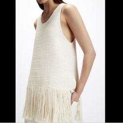 Zara Woven Fringe White Top