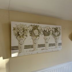 Large Farmhouse Floral Canvas Wall Art Neutral Rustic Home Decor