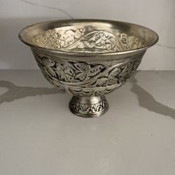 Etched Silver Silver Iron Fruit 6” Tall Bowl made in India