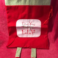Christmas Find Your Inner Elf Dangling Legs 25” x 18” Fabric Gift Sack Bag NEW in Package!