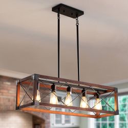 Farmhouse Lighting Dining Room Light Fixture, Farmhouse Chandelier, Kitchen Island Lighting, Rustic 5 Light Pendant Chandeliers, Country Wood Island L