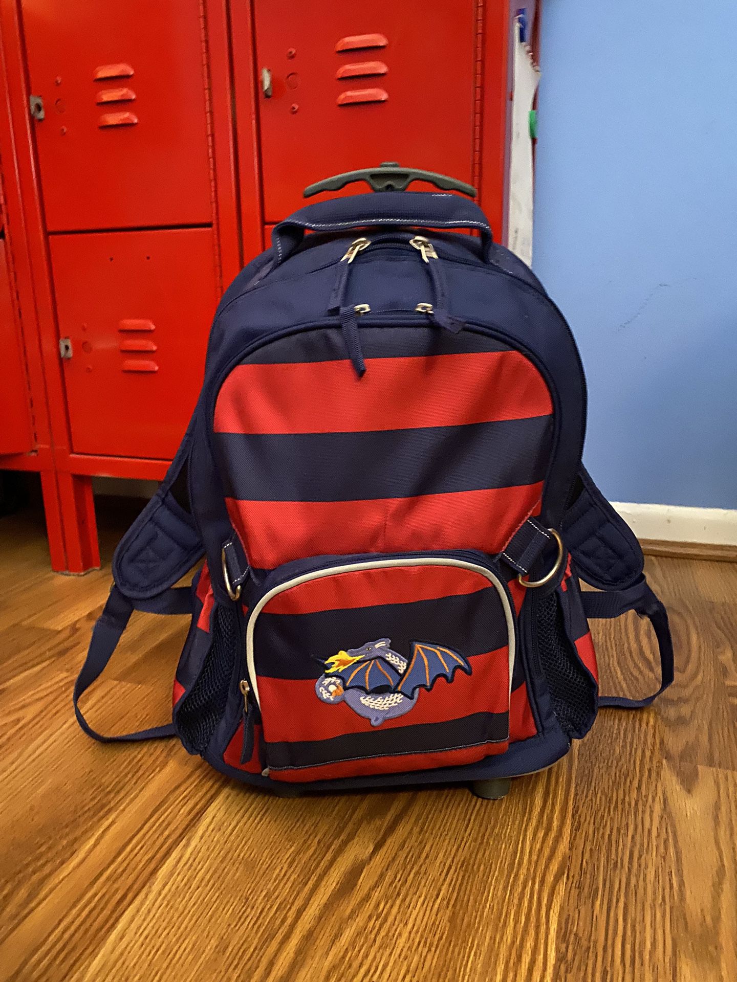 Pottery Barn Kids Rolling Backpack Blue Red Stripes