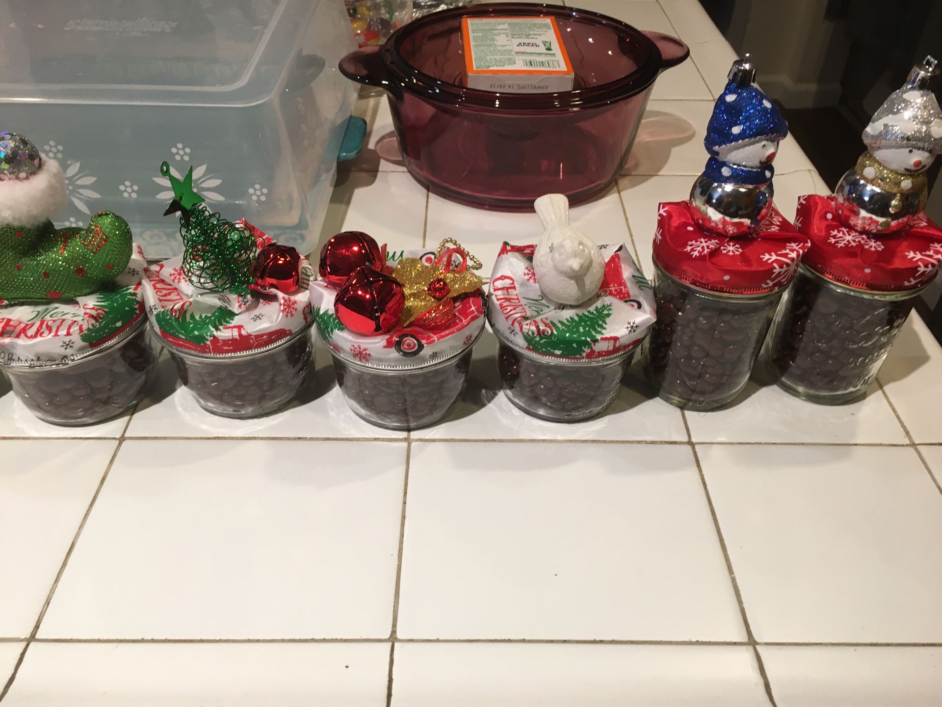 Decorated holiday candy/nut jars