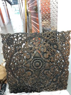 Hand-Carved Solid Wood Wall Art Panel 