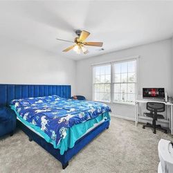 Full Blue Velvet Bed With Matching Chairs
