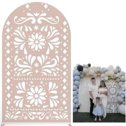 KONPON Fundas de telón de fondo de arco beige para fiesta mexicana, soporte de arco elástico, cubierta de tela, bautizo, baby shower, pasteles, sumini