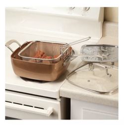 Slightly Used Copper Chef 3 Piece Cookware Set – 9.5″ Deep Square Frying Pan  with Non stick Ceramic Coating, Includes Glass Lid, Fry Basket Egg for Sale  in Long Beach, CA - OfferUp