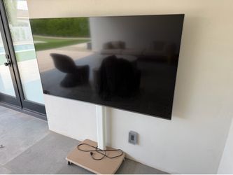 65” Samsung TV with rolling stand and outdoor cover