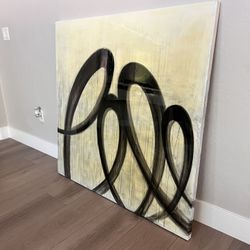 48x48 EXTRA LARGE Black/Cream Abstract Artwork Canvas Wall Art