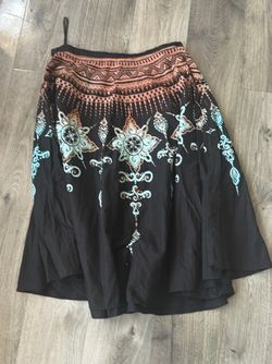 Vintage Angie Boho Whimsigoth Mandala Sequin Midi Skirt Teal Black - S
