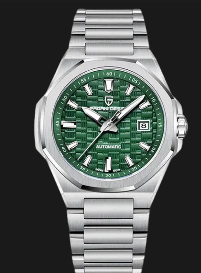 Pagani design Silver bracelet with Green dial Automatic Watch mens