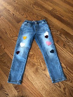 Kids girl jeans size 4-5 with embroidered hearts