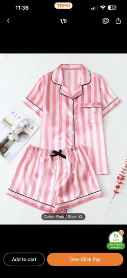 A Two-Piece Set Featuring a Satin Striped Short-Sleeve Collared Top Paired with Bow Shorts, Designed