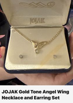 JOJAK Gold Tone Angel Wing Necklace and Earring Set