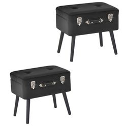 Black Velvet Suitcase Storage Ottoman Set of 2