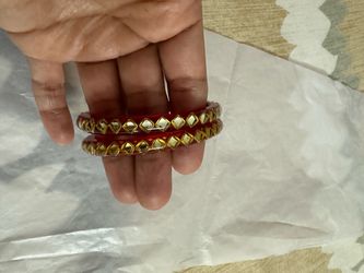 Red and Gold Kundan Bangles Set of 2