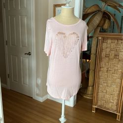 Women’s Old Navy Light Pink Rose gold Heart Shaped Palm Trees Top Size M