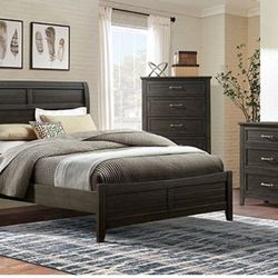 Brand New Dark Walnut 4pc Queen Bedroom Set (Available In California & Eastern King Size)