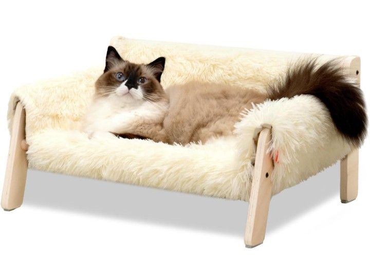 Cat Couch Bed, Pet Sofa for Indoor Cats Wooden Indoor Elevated Cat Beds with Removable Mattress Cover Suitable for Kitty