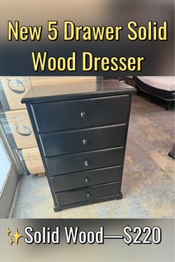 New 5-Drawer Solid Wood Dresser Black