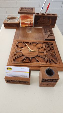Lasercraft Wooden Desk Set with Clock