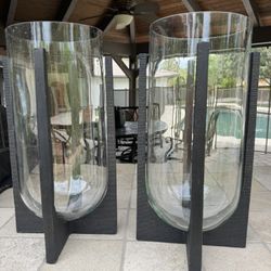 Set of 2 Pottery Barn Iron Hurricane Candle Holders