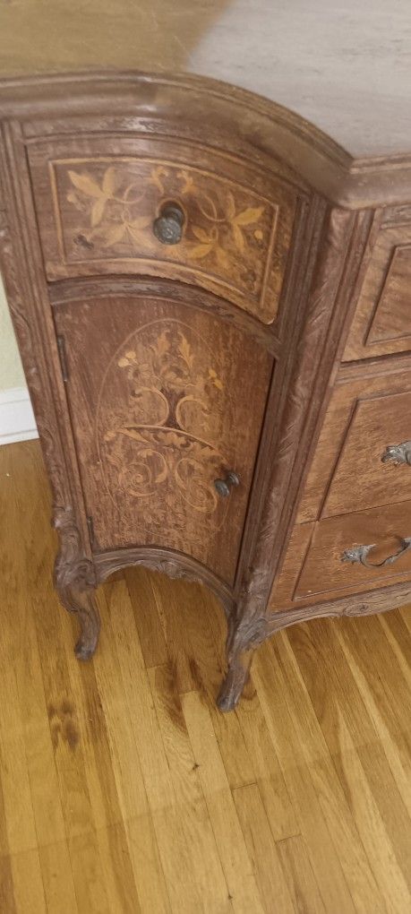 Antique Dresser With Inlay And Mirror
